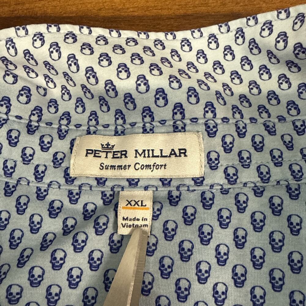 Peter Millar Summer Comfort Men's Short Sleeve Polo Shirt 2XL Skull Print - Picture 4 of 6